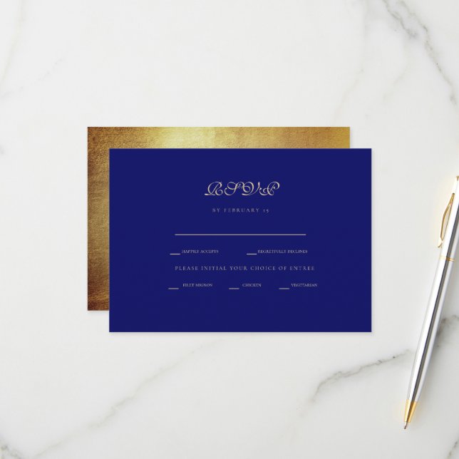 Regal Royal Blue & Gold Ethnic Wedding RSVP (Vorderseite/Rückseite Beispiel)
