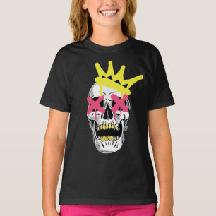 Regal-Schädel: Rosa X-augige gekrönte Kunst T-Shirt
