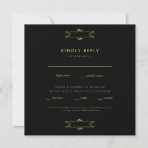 Regal Schwarz & Gold Quadratische Hochzeits-RSVP