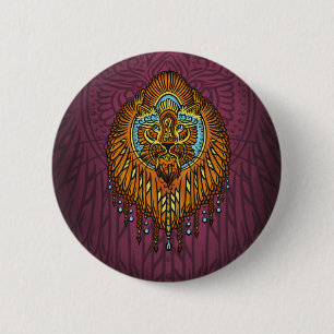 Regal Spirit Lion Verziertes Stammes Mandala Roa Button