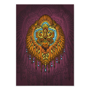 Regal Spirit Lion Verziertes Stammes Mandala Roa Fotodruck