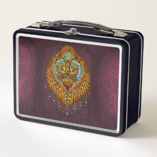 Regal Spirit Lion   Verziertes Stammes Mandala Roa Metall Lunch Box