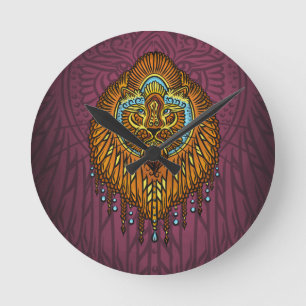 Regal Spirit Lion Verziertes Stammes Mandala Roa Runde Wanduhr