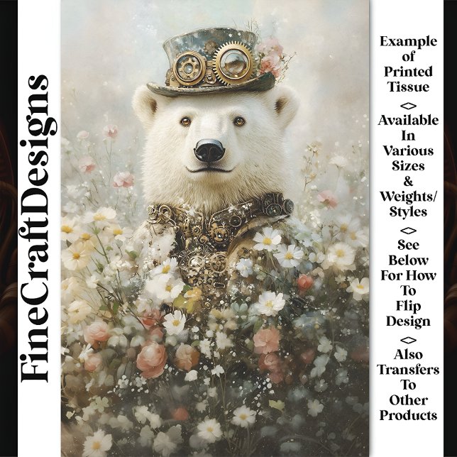 Regal Steampunk Polar Bear, Floral CA9 Decoupage Seidenpapier (Von Creator hochgeladen)