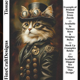 Regal Steampunk Tabby Cat Portrait DV2L Decoupage Seidenpapier