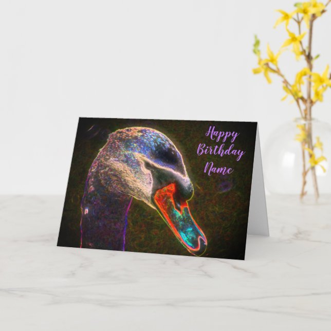 Regal Swan Fantasy Art Geburtstag Karte (Gelbe Blume)