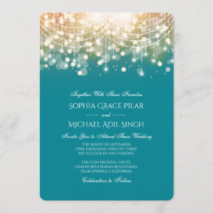 Regal Turquoise und Gold Bokeh Lights Einladung