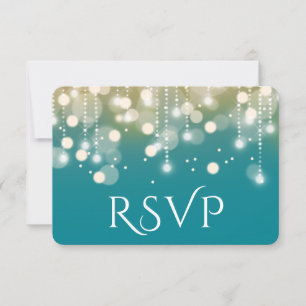 Regal Turquoise und Gold Bokeh Lights UAWG RSVP Karte