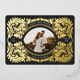 Regal verzierter Save the Date Foto Rahmen Folieneinladung