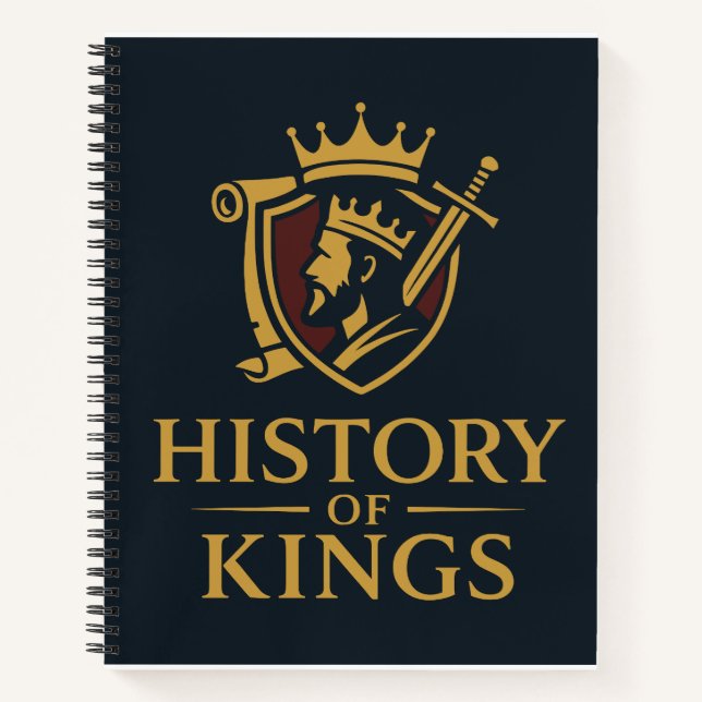 Regal Wappen Logo mit gekröntem König und Schwert Notizbuch (Vorderseite)