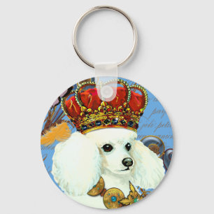Regal White Poodle mit Kronporträt Schlüsselanhänger