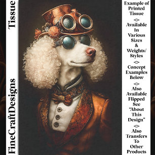 Regal White Steampunk Pudel Hund AX6 Decoupage Seidenpapier