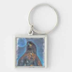 Regal Young Bald Eagle and Moon Painting Schlüsselanhänger
