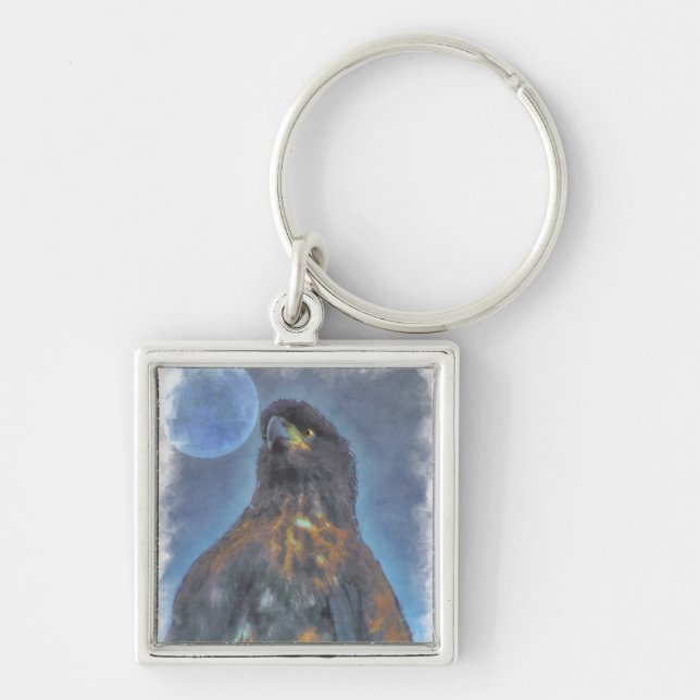 Regal Young Bald Eagle and Moon Painting Schlüsselanhänger (Vorne)