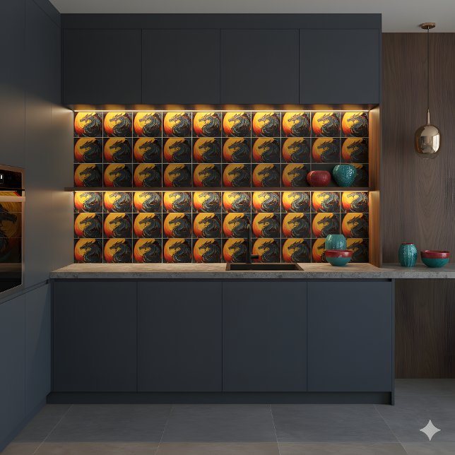 Regaldrache unter der Keramik Vollmond Fliese (Von Creator hochgeladen)