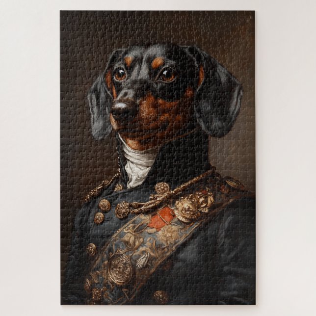 Regale Dackel in napoleonischer Militäreinheit (Vertikal)