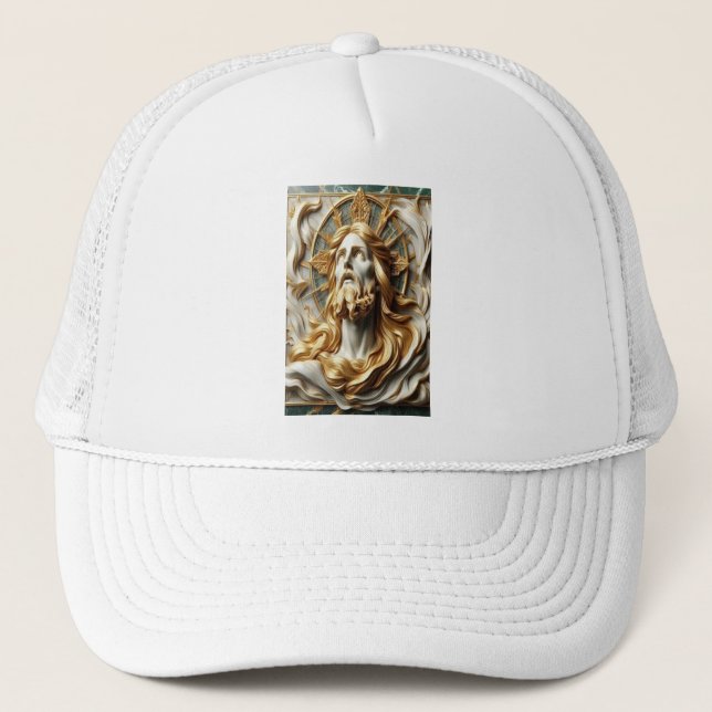 Regale Reverenz Jesus in Gold Truckerkappe (Vorderseite)
