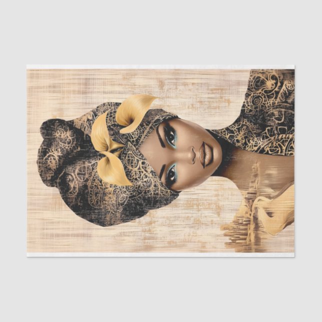 Regalfrauen, Gold & Black Turban DH7R Decoupage Seidenpapier (Vorderseite)