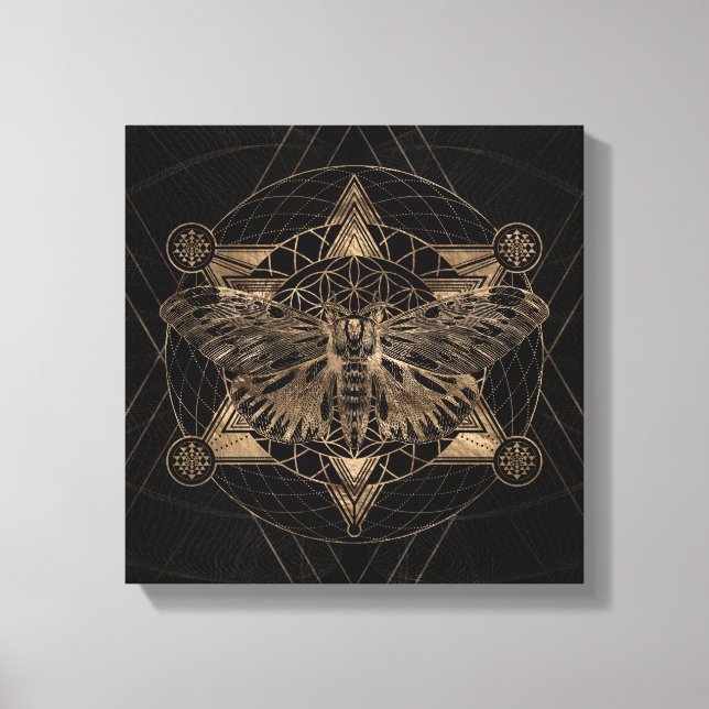 Regalmotte in Sacred Geometry - Schwarz und Gold Leinwanddruck (Vorderseite)