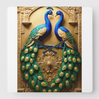 Regalplumage: Pfauendesign-Wall-Uhr - Zeit in Quadratische Wanduhr