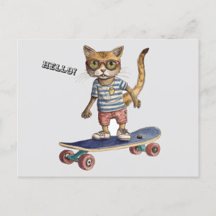 Regarde Meowt ! Carte postale Funny Cat Skateboard