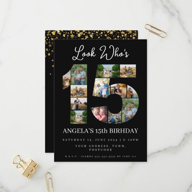 Regardez qui a 15 ans Photo Collage Invitation qui (Devant/Arrière en situation)