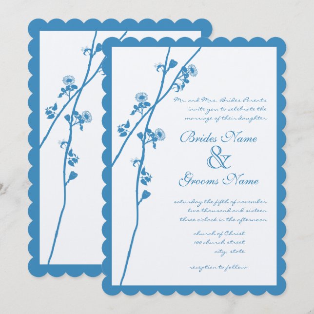 Regatta Blue Wild Blume Wedding Einladung (Vorne/Hinten)