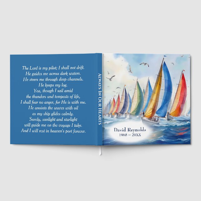 Regatta-Gedächtnisdienst Wasserfarbe Sailboat Gästebuch (Voll)