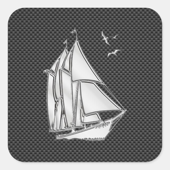Regatta Sailboat on Carbon Fiber Style Quadratischer Aufkleber (Vorderseite)