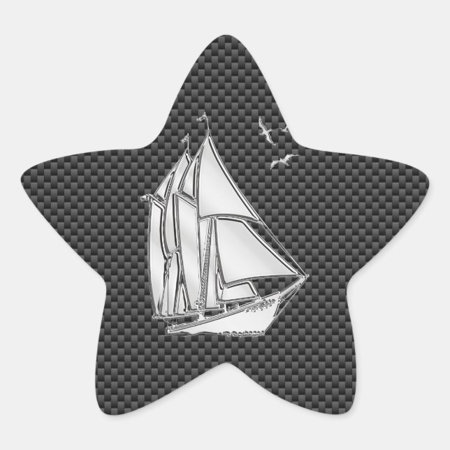 Regatta Sailboat on Carbon Fiber Style Stern-Aufkleber (Vorderseite)