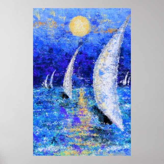 Regatta Sailing - Original Malerei Abstrakt Art Poster (Vorne)