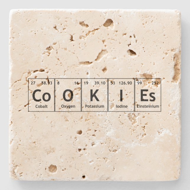 Regelmäßige Tabellenelemente der CoOKIEs Chemie Steinuntersetzer (Vorderseite)