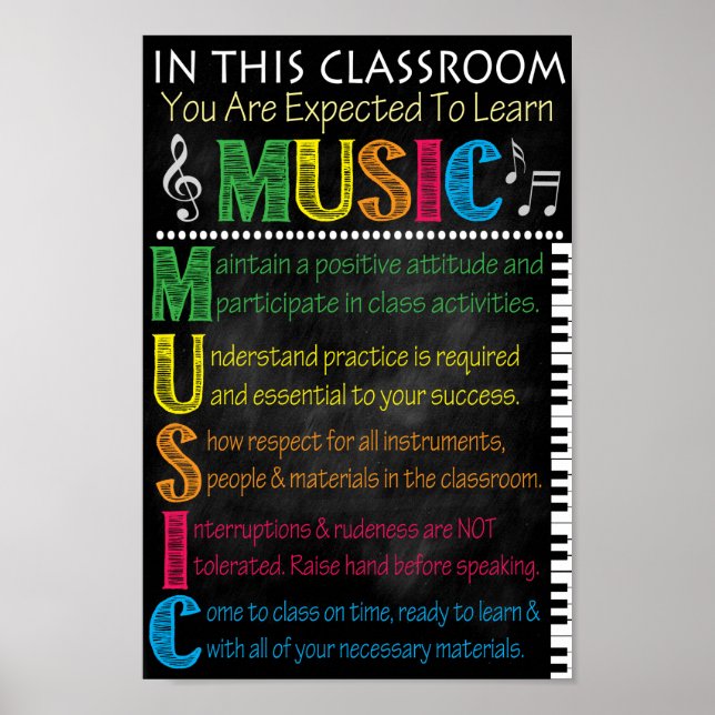 Regeln des Musikunterrichts gedruckt Poster (Vorne)