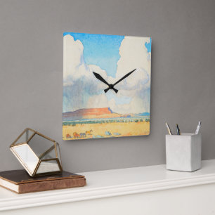 Regen auf dem Mesa von Maynard Dixon Quadratische Wanduhr