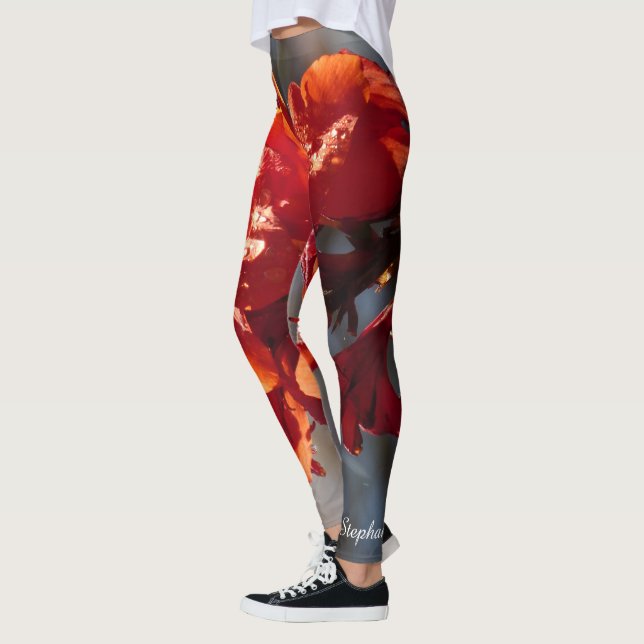 Regen bei orangefarbenen Blume Personalisiert Leggings (Links)