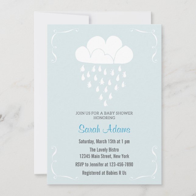 Regen Cloud Baby Dusche Einladung Pastel Blue (Vorderseite)