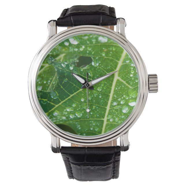 Regen fällt auf grünem Papayaeilef Armbanduhr (Vorderseite)
