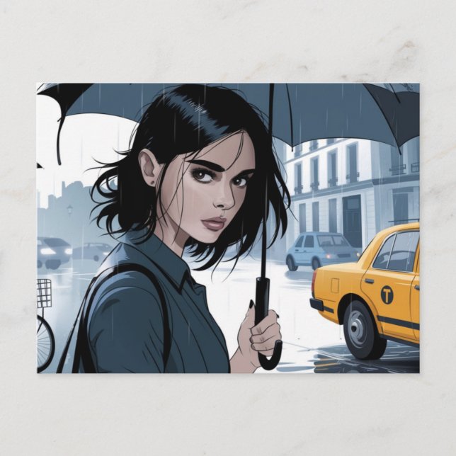 Regen in der City Umbrella Postcard Postkarte (Vorderseite)