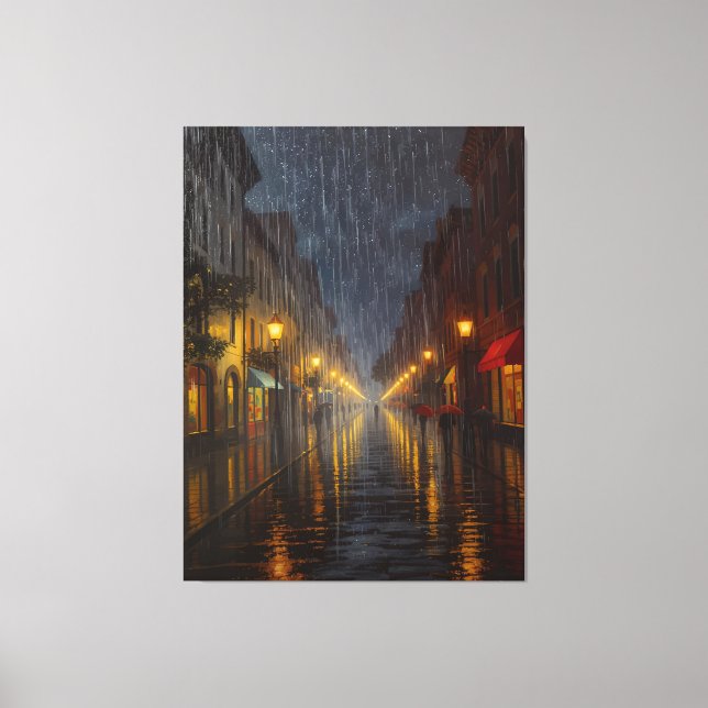 Regen in der Stadt um Mitternacht Leinwanddruck (Vorderseite)