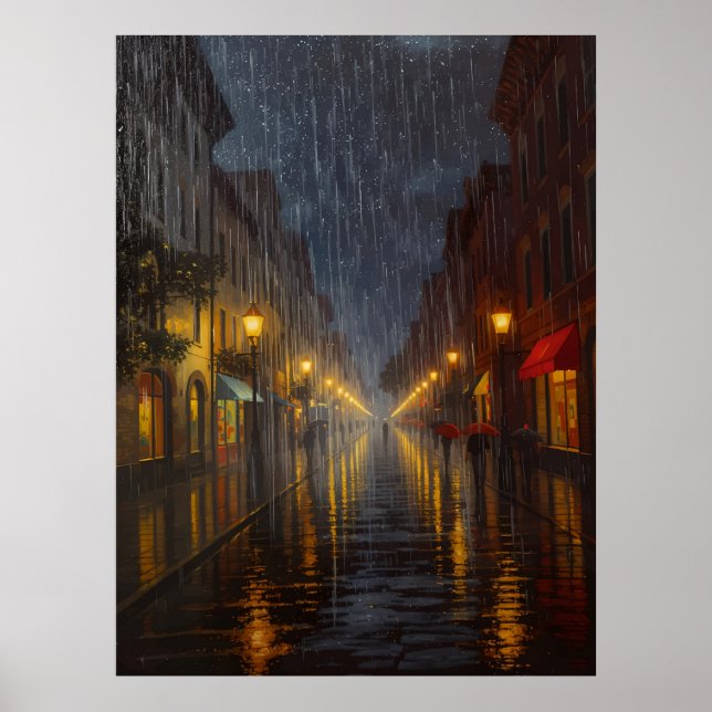Regen in der Stadt um Mitternacht Poster (Vorne)