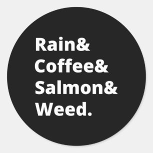 Regen, Kaffee, Lachs und Rind Runder Aufkleber