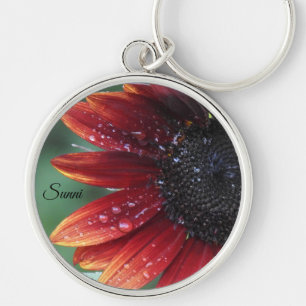 Regen küsste rotes Sonnenblume *personalize* Schlüsselanhänger