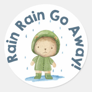 Regen regnet weg - Niedlicher Bär an einem regneri Runder Aufkleber