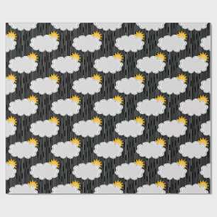 Regen Sonnenschein Wolken Muster Design Schwarz Geschenkpapier