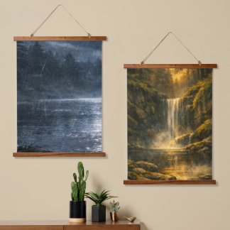 Regen- und Wasserfall-Zwei-Szenen-Wandteppich-Set Wandteppich Mit Holzrahmen