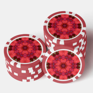 Regenberührtes Scharlachrotes Kaleidoskop Pokerchips