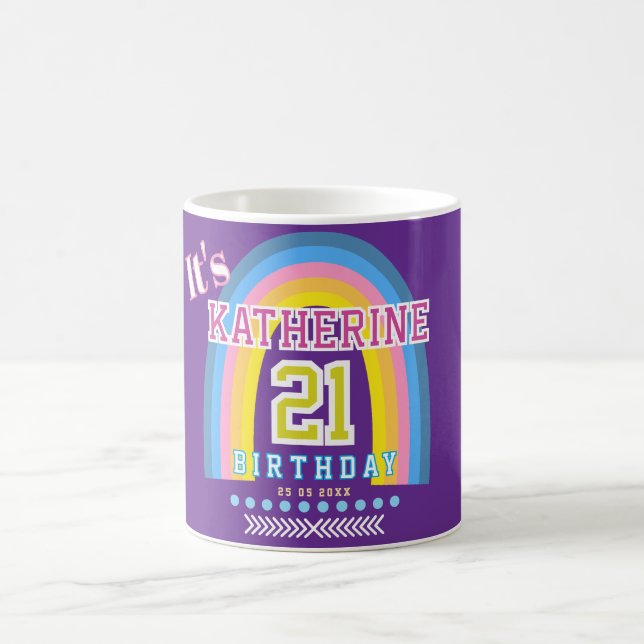 Regenbogen 21 Geburtstag Lila Kaffeetasse (Mittel)