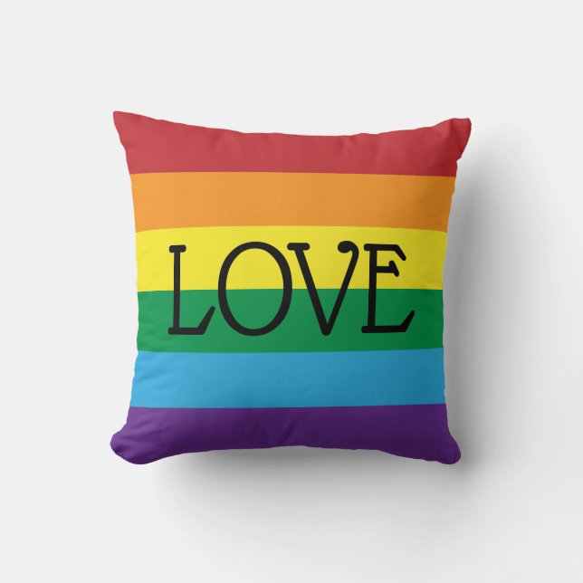 Regenbogen 6 Farben, LIEBE Schwarzer Text anpassba Kissen (Vorderseite)