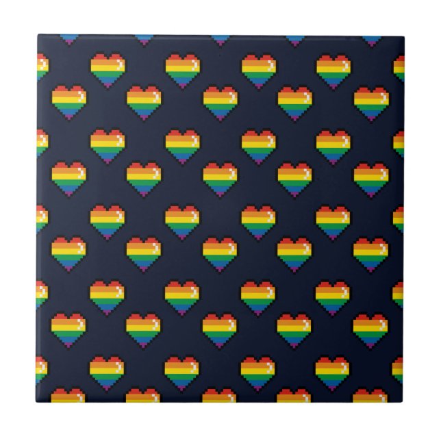 Regenbogen 8 Bit Herzstück Muster Fliese (Vorderseite)