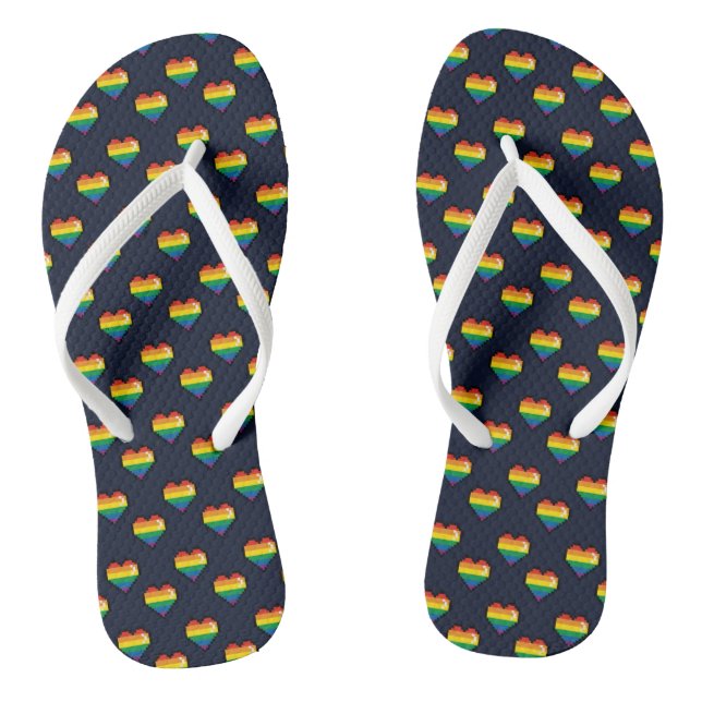 Regenbogen 8 Bit Herzstück Muster Flip Flops (Fußbett)